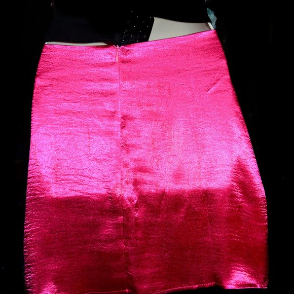 LYANER Women's Satin Lace Trim Split Slit satin skirt - Picture 6 of 11